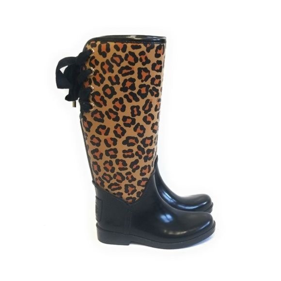 Coach Shoes - Coach Tristee Womens New Leopard Print Lace Up Back Rain Boots Size 6